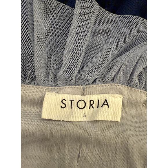 Storia Blue Ombre Colorblock Tulle Ruffle Layered Dress Party Cocktail Small - Picture 3 of 8